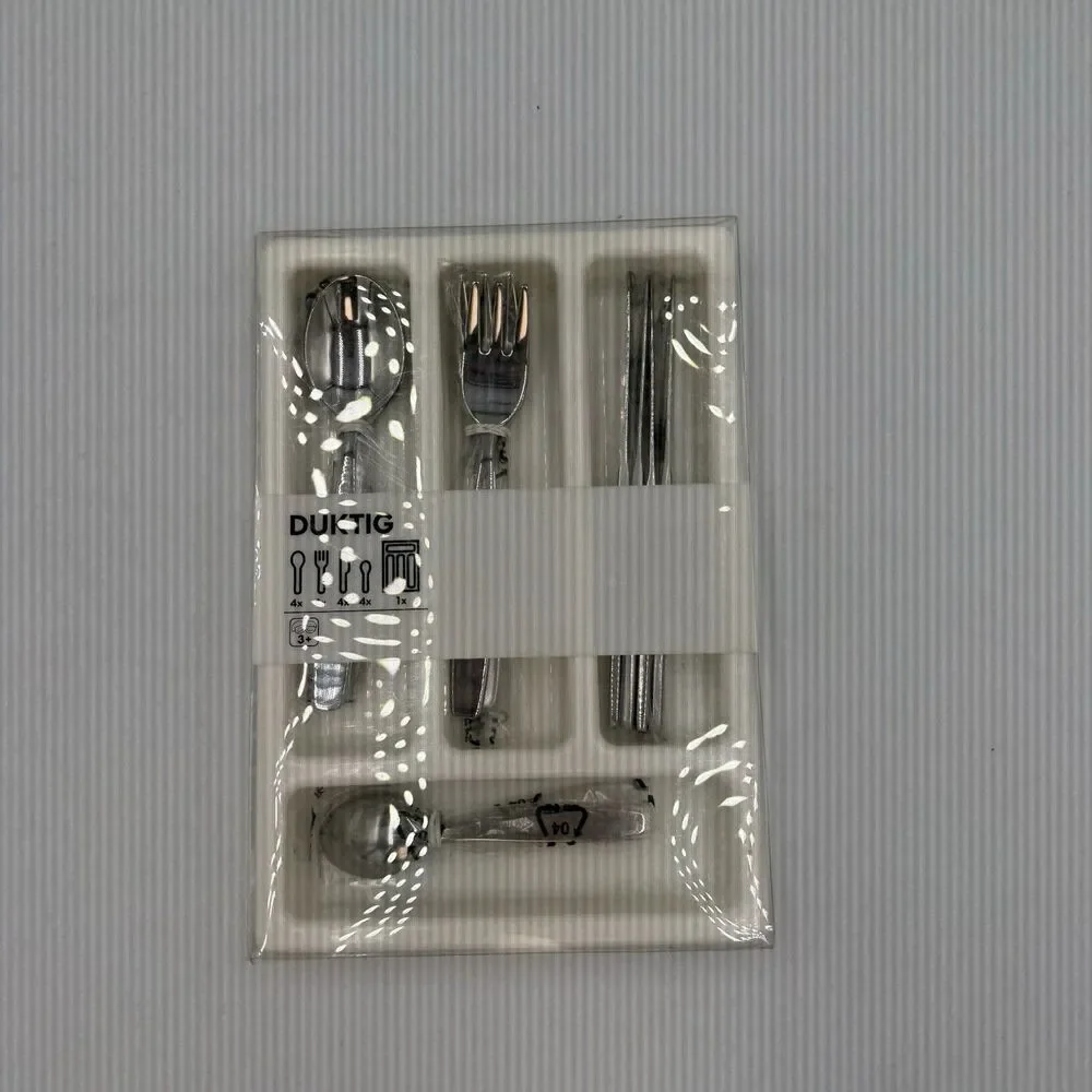 New IKEA Duktig Childs Play Flatware Silverware 17 Piece Set W Tray